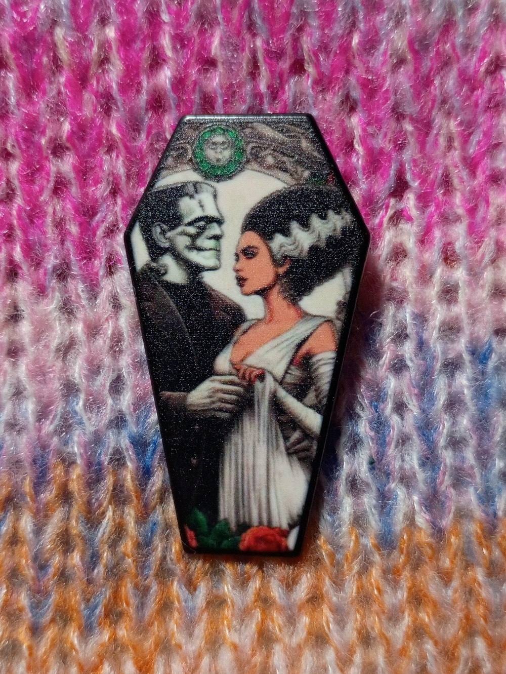 Bride of Frankenstein Coffin Metal Lapel Pin Horror Universal Monsters Romance